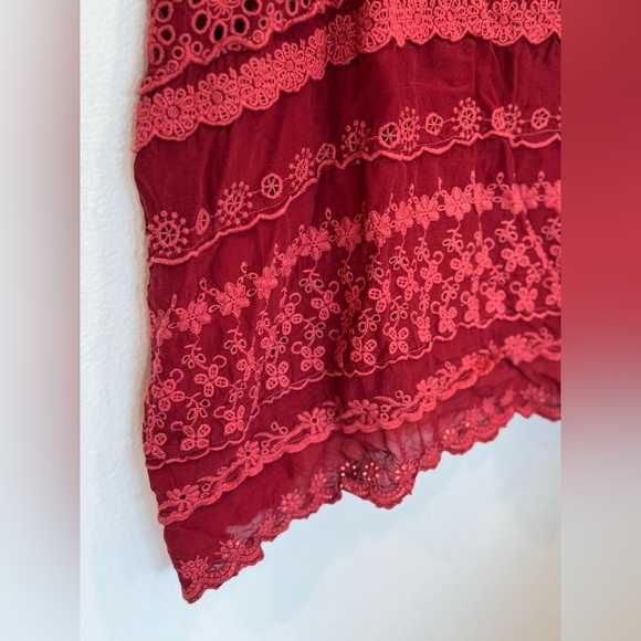 Johnny Was red wine burgundy Oxblood lace embroidered tunic top blouse. - Picture 5 of 6